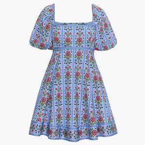Hill House Home The Matilda Mini Dress - Blue Floral Block Stripe Size XXSBlue F
